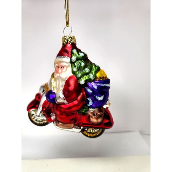 Artisan Blown Glass Santa Claus on Motorcycle Ornament Collectible Christmas - Picture 1 of 7